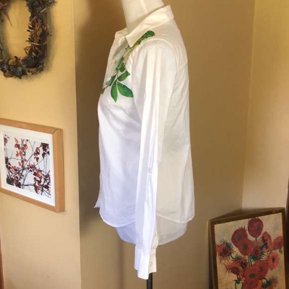 KATE HILL Size SP Watercolor Floral Graphic Button Front Blouse Sequin Beads NEW - Picture 15 of 16